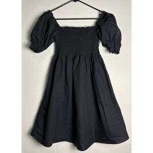 HILL HOUSE HOME The Athena Nap Dress Black Swiss Dot Size XS Mini Cottage Boho